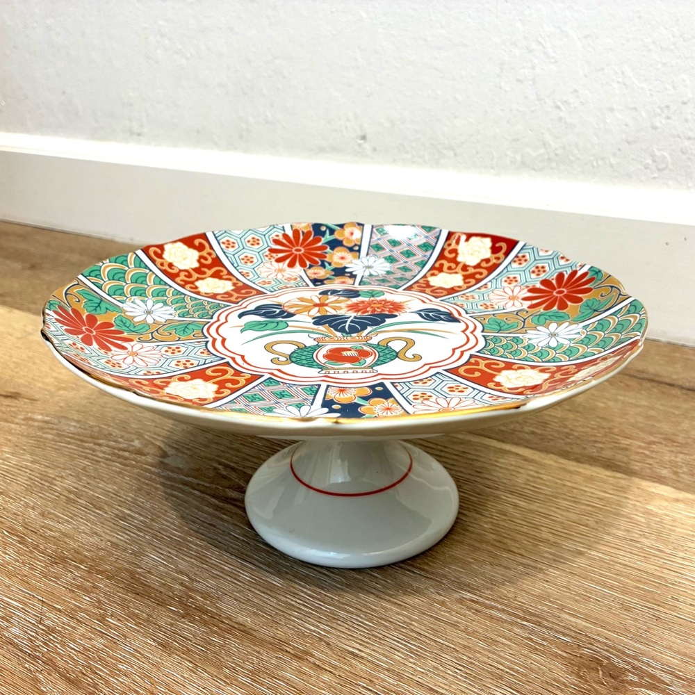 Vtg Arita Imari Fan Footed Pedestal Plate Cake Stand Japan Fine Porcelain 10″